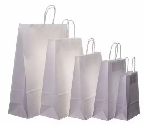 White Paper Bag - Paper Material, Plain Design, White Color | Biodegradable, Moisture Proof, Recyclable, Rope Handle