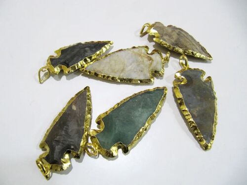 2 Pcs Set Natural Jasper Gold Electroplated Edge Single Loop Arrowhead Connector Charms - Color: Multi