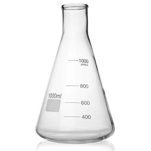 Glass Flask - Autoclavable Narrow Mouth Erlenmeyer Style, Heavy Duty Rim with Rubber Stopper No. 10, Graduated 50mL-2000mL, Transparent Glass
