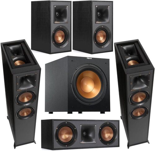 Klipsch Reference Series 5.1 Home Theater Pack with 2X R-625FA Floorstanding Speakers, R-52C Center Channel Speaker, 2X R-41M Bookshelf Speakers (Speaker System + Subwoofer) 