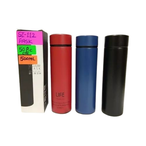 Stainless Steel Water Bottle - 500 Milliliter Capacity Multicolor Design | Modern Round Shape Screw Cap Sealing