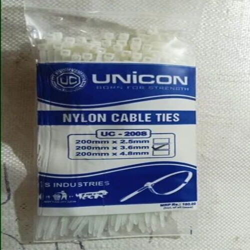 Uc2008 Nylon Cable Tie - 200 x 3.6 mm, White Zipper Closure | Industrial Application, Medium Voltage Compatibility