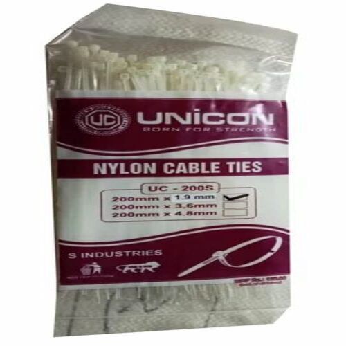 Uc200s Nylon Cable Tie - Nylon, 200 x 1.9 mm, White | Zip Tie Closure Type, Medium Voltage Rating