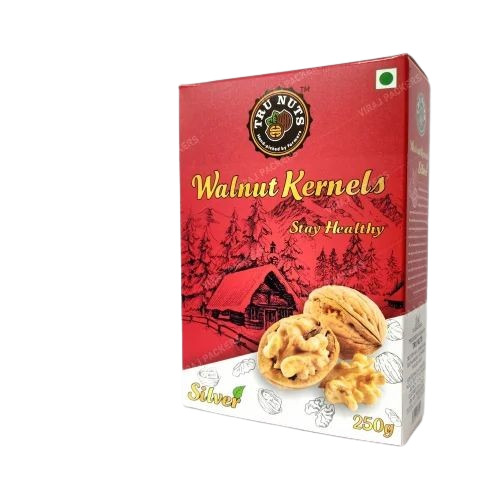 Walnuts Packaging Box - Cardboard Material, 250 gm Capacity, Multi Color Printed Design | Versatile Packaging Solution for Walnuts