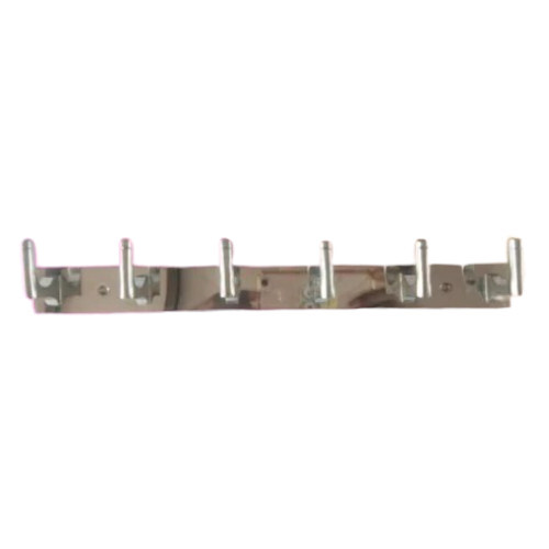 6 Hook Aluminium Wall Hanger - Rectangular Shape, Polished Silver Finish | 6 Durable Cloth Hooks for Garment Organization