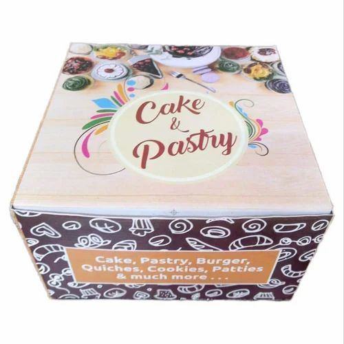Cake Packaging Box - Kraft Paper, 10x10x8 Inches Square Design | Multi-Color Printed Pattern, 1000 Gram Capacity