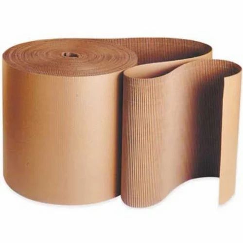 Corrugated Paper Rolls - 1-2 mm Thickness, 50 Meter Length , Brown Color, Plain Stripped Pattern