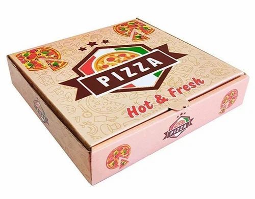 Corrugated Pizza Packaging Box - Single Wall 3 Ply, 6x6x1.5 Inches, Multi Color Printed Square Design