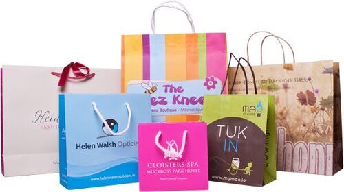 Customized Paper Bag - Multi Color Printed Design | Biodegradable, Moisture Proof, Recyclable, Rope Handles