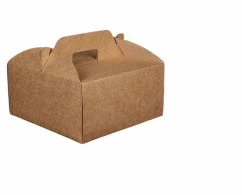 Handle Cake Box - Kraft Paper, 8x8x8 Inches, Square Shape, Brown Color | Ideal for Cake Packaging with Secure Handle Design