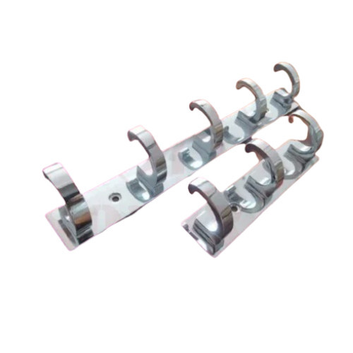 Section C Type Hook Steel Plate Aluminium Hook Wall Hanger - Aluminium Material, Rectangular Design, Polished Silver Finish, 5+3 Hooks | Garment Hanger, Wall Mounted Style