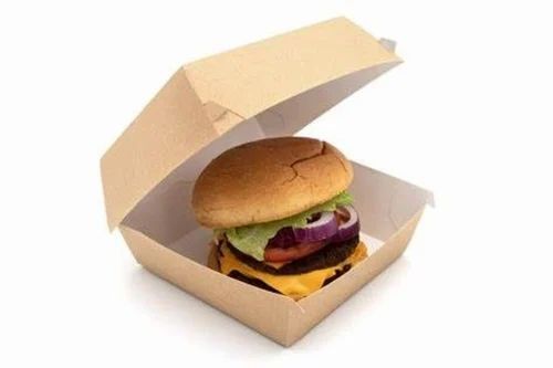 Burger Packaging Box - Cardboard Material, Square Shape, Brown Color | Ideal for Fast Food Service and Takeaway Solutions