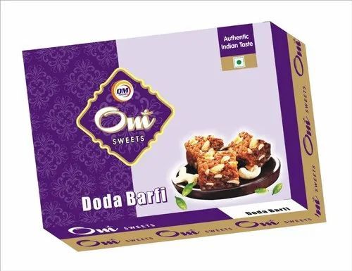 Doda Barfi Kraft Paper 5ply Sweet Packaging Box - Printed Design, 500 Gram Storage Capacity, Square Shape | Food-Grade Paper Material
