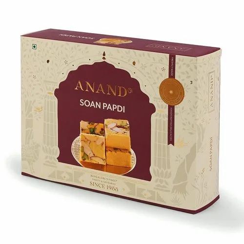 Elaichi Soan Papdi Kraft Paper Sweet Packaging Box - 500 Gram Capacity, Printed Square Design | Industrial Use: Food, Material: Paper