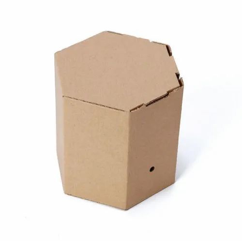 Plain Hex Corrugated Paper Packaging Box - 5 Ply 3 Kg Capacity Brown Color