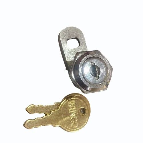 Brass Finish Key Cam Lock - Stainless Steel, Polished, Silver, Round Shape | Durable Design for Home Door Applications, Plain Pattern