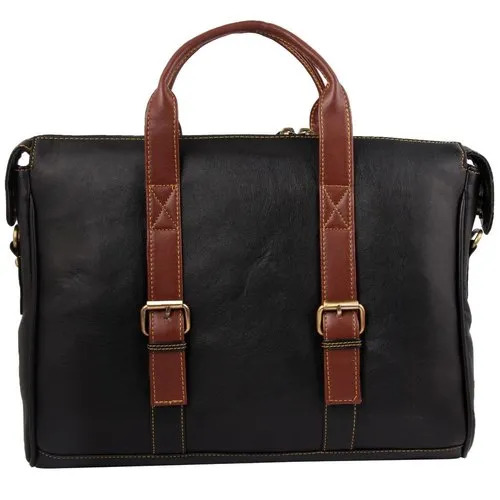 Genuine Leather Messenger Bag - Color: Black