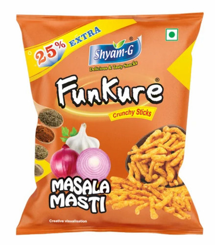 Tasty 38 Gram Shyam G Funkure Masala Masti Crunchy Sticks Snacks - 38 Gram Packet, Fried Rice Meal with Edible Vegetable Oil, Spicy & Salty Flavor