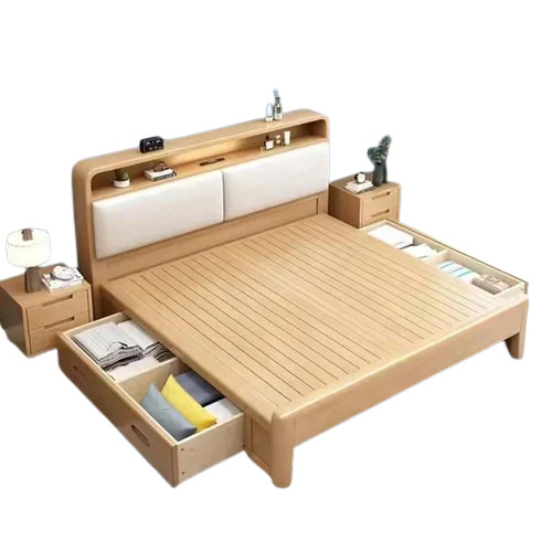 Natural Sheesham Wooden Double Bed - 6x6 Feet, Brown Polished Finish | Durable, Comfortable, Easy to Clean
