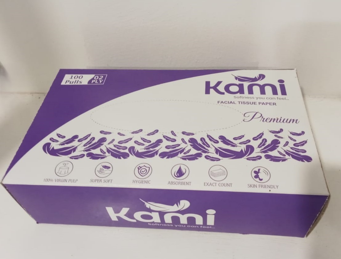 Kami Facial Tissue Paper - 100% Virgin Pulp, 20x20 cm, White | Super Soft 2-Ply, 120 Grams, Super Absorbent, Perfect for Home, Office & Travel