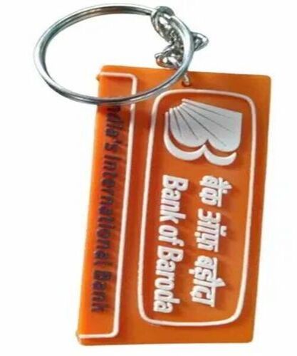 Rectangle Keychain - Rubber Material, Orange Color | Attractive Designs, Plain Pattern