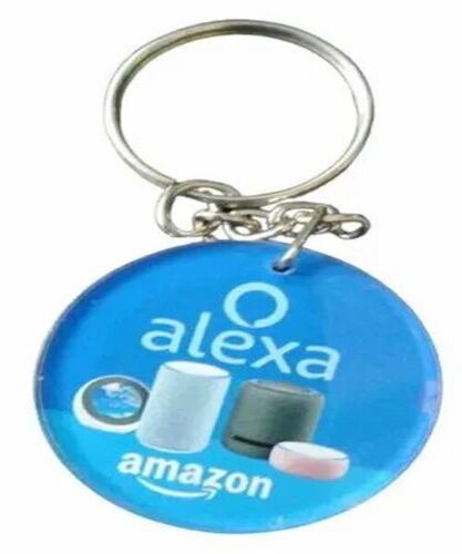 Round Printed Keychain - Acrylic Material, Blue Color | Attractive Designs with Plain Pattern and Indian Regional Style