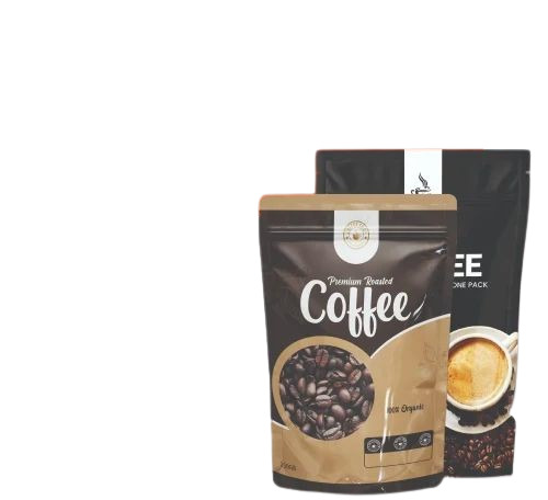 Coffee Beans Packaging Pouch - PET (Polyester) Material, Glossy Finish, Multi Layer Lamination, Multi Color Print Type: Rotogravure, Zipper Closure 