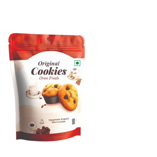 Cookies Packaging Pouch - PET Multi Layer Laminated Zipper Pouch, Glossy Finish, Printed Design, Stand Up Pouch in Multi Color | Rotogravure Print