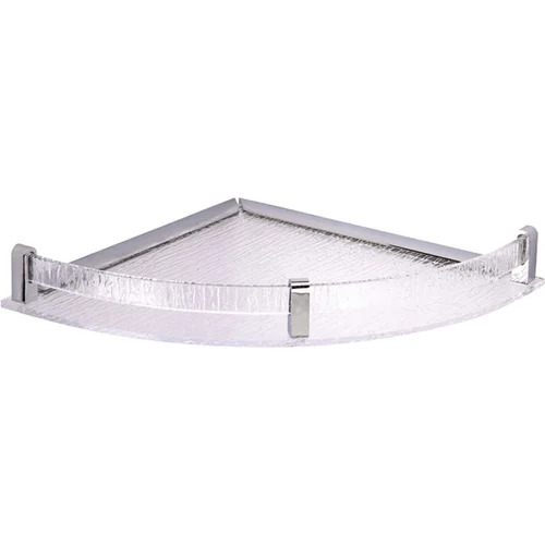 Corner Shelf - Glass and Stainless Steel 10x10 Inch Transparent Triangle Design Modern Magnetic Bathroom Corner Shelf