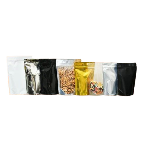 Plain Standup Zipper Pouch - Plastic Material, Multi Color, Glossy Finish with Multi Layer Lamination, Suitable for Food Packaging