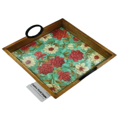 Polished Wooden Tray - 10x10 Inch Size | Smooth Finish, Ideal for Kitchen Arts and Crafts