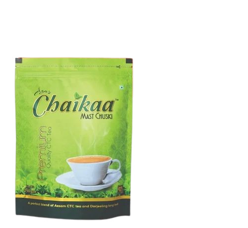 Tea Packaging Pouch - PET (Polyester) Standup Pouch Glossy Finish Multi Layer Lamination Zipper Closure Rotogravure Print Green