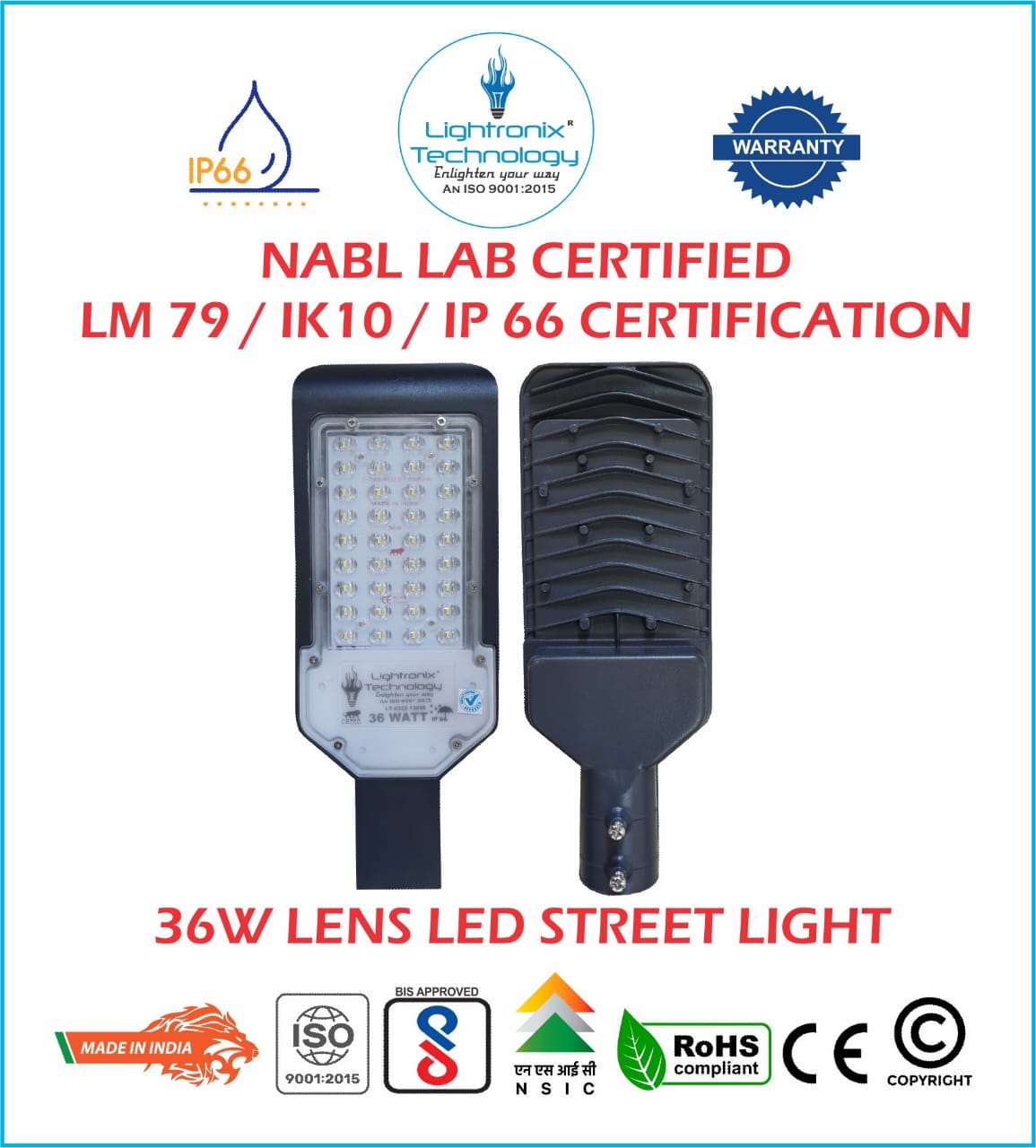 36W Led Street Light With Lenses - Color: White