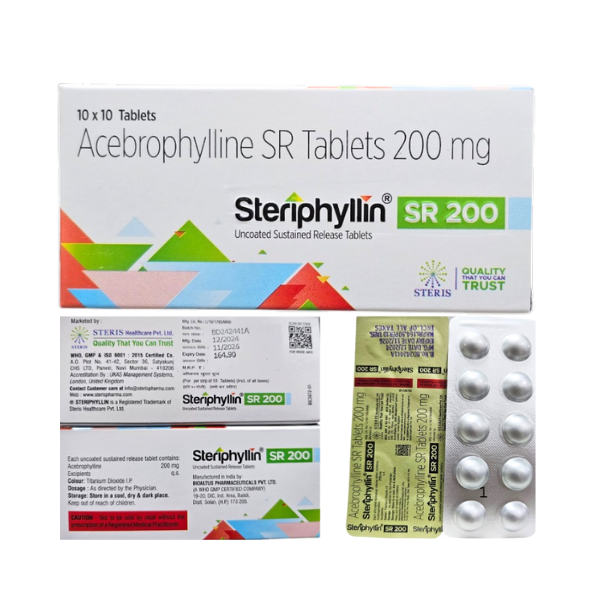 Steriphyllin SR 200 - Sustained-Release Acebrophylline Tablets 200 mg, Long-Lasting Relief for Asthma and COPD