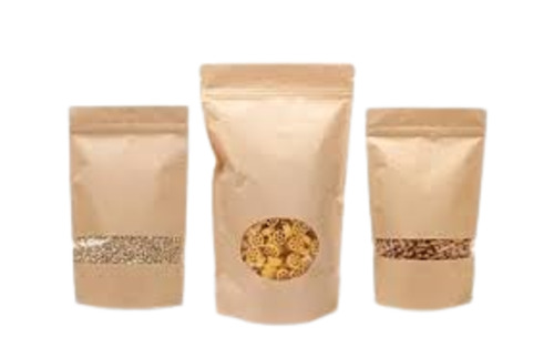 Brown Stand Up Zipper Pouches - Paper Material,  Stand Up Pouch Design, Plain Brown Finish | Ideal Packaging Solution for Various Uses