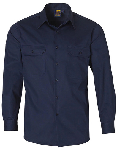 Work Shirts - Cotton, Customized Size, Blue Color | Lightweight, Breathable, Washable, Button Down Collar, Standard Design