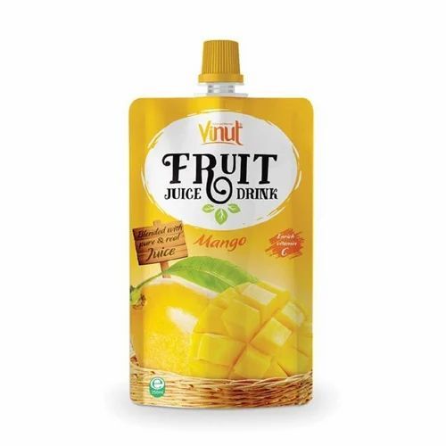Fruit Juice Packaging Pouch - Plastic, 5-7 Inch Length, Multi Color Printed Design | Spout Pouch for Convenient Juice Dispensing