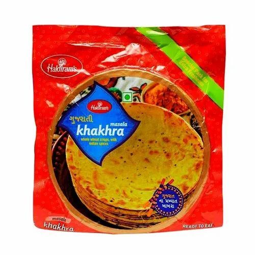 Khakhra Packaging Pouches - LDPE Flat Pouch, Multi Color, Printed with Rotogravure Technique, Single Layer Laminated, Matte Finish, Heat Sealed Closure