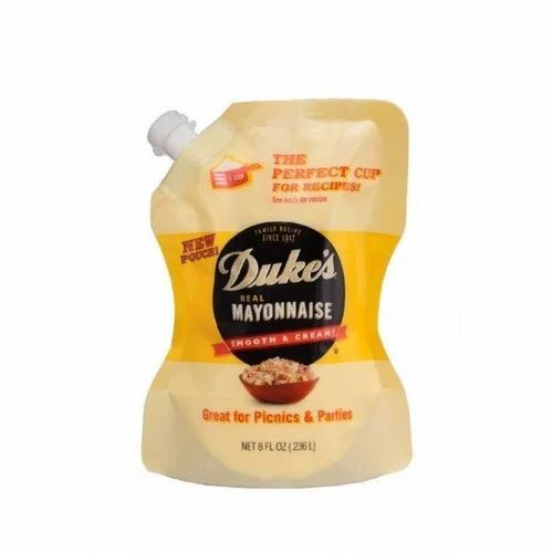 Mayonnaise Packaging Pouch - HDPE Multi Color Spout Pouch | Moisture Proof, Laminated, Printed Design for Enhanced Durability