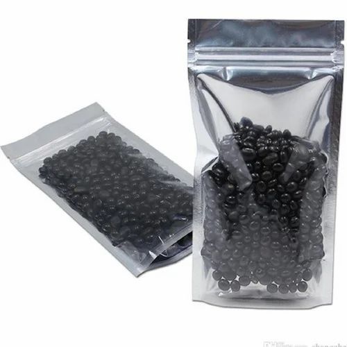 Plain Stand Zipper Up Pouches - Plastic Material, 20-200 Micron Thickness, 8-9 Inch Length, Transparent, Water Proof, Printed Design