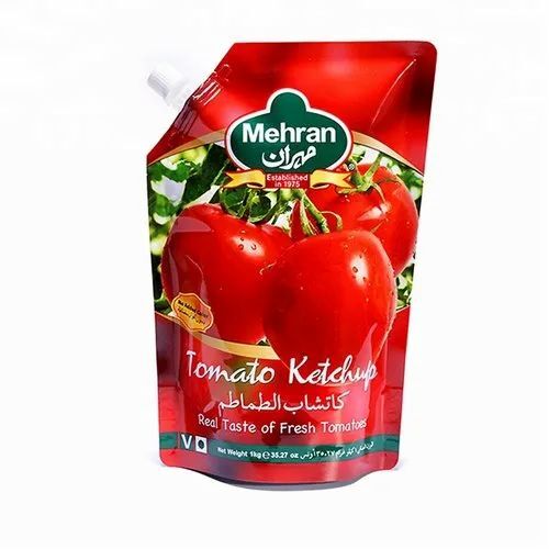 Tomato Ketchup Packaging Pouch - Plastic Material, 7-8 Inch Length, Red Color | Ideal Food Packaging Solution, Printed Design
