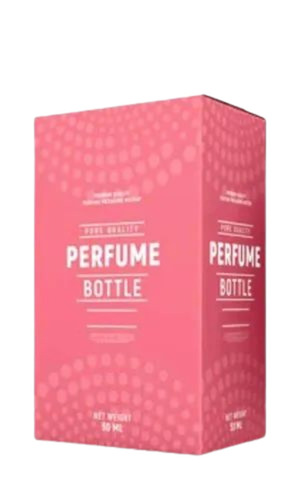 Perfume Packaging Box - Paper Material Grade 350-400 GSM, Multi Color Printed Design with Embossing and Elegant Pink Accent