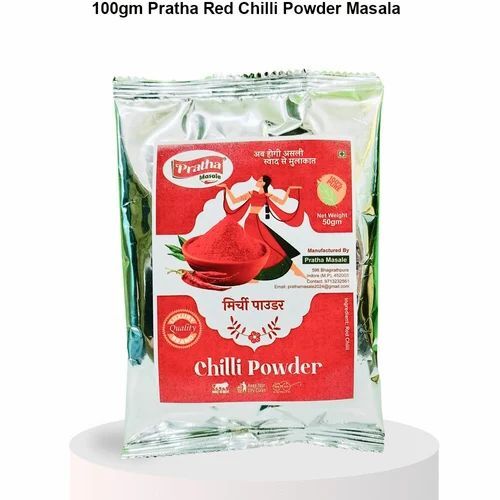100gm Pratha Red Chilli Powder Masala - 100 Grams, Red Color, Spicy Taste, Good Quality, FSSAI Certified, Dry Storage, 6 Months Shelf Life