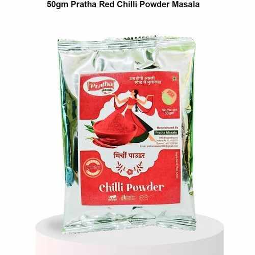 Pratha Red Chilli Powder - 50g Packet | Spicy Taste, FSSAI Certified, Good Quality, Dry Storage, 6 Months Shelf Life