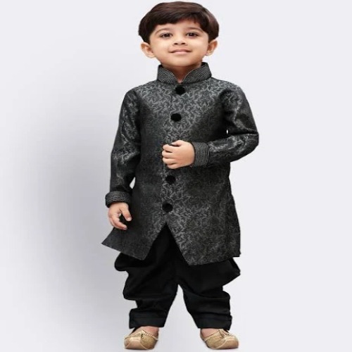 Kids Sherwani Suit - Cotton Brocade, Customized Fit, Fancy Style, Appliqued Logo, All Colors Available, Hand Wash & Machine Washå¯