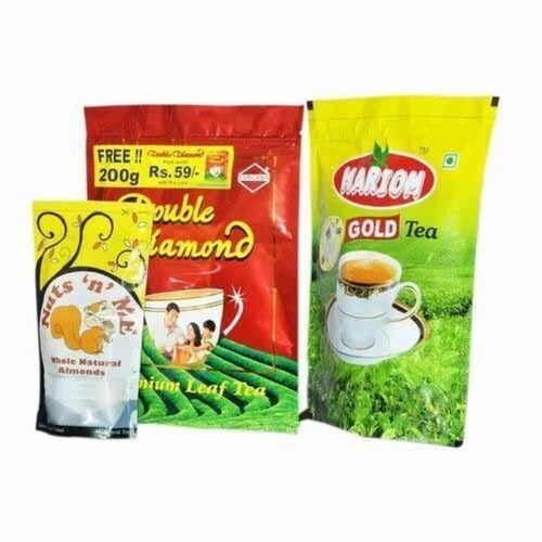 Standup Tea Pouch - Plastic, Customized Size, Multi Color, Double Layer Lamination, Zipper Closure, Glossy Printed Surface Finish