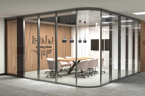 Upvc Glass Partition - UPVC Frame, 2.5mm Clear Glass, Dark Grey Color Coated , Polished Finish for Office Use