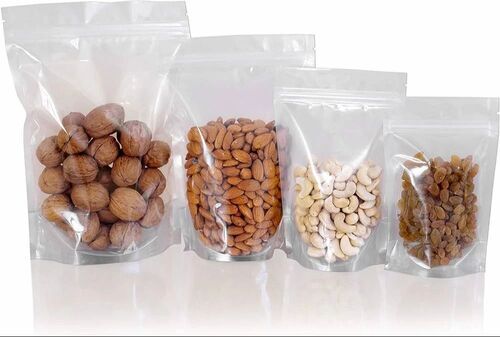 Plain Zipper Stand Up Pouch - LDPE, 8x12 Inches , Transparent Color, Glossy Finish, Rotogravure Print, Ideal for Various Uses