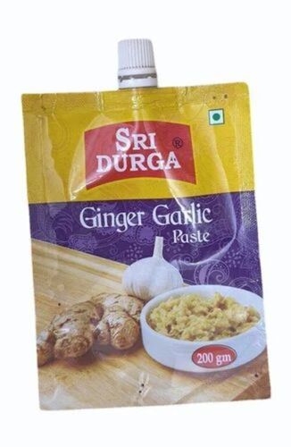 Ginger Garlic Paste Packaging Pouch - Plastic Spout Pouch, Multi Color Printed Design | Ideal for Culinary Uses and Convenient Storage
