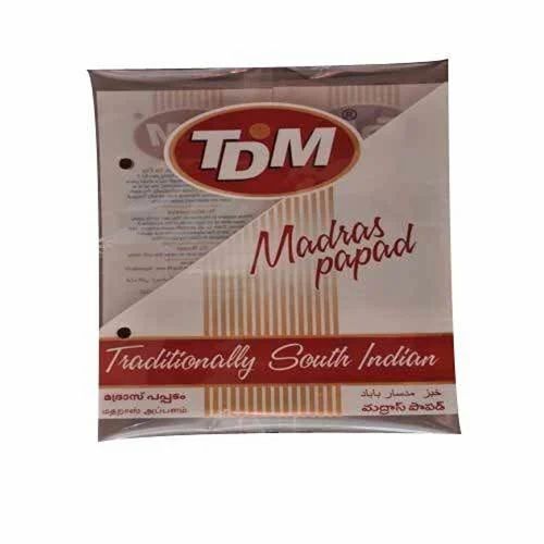 Papad Packaging Pouch - LDPE Material, 6x4 Inch Size, Multi-Color Print, Glossy Finish, Rotogravure Technique, Center Sealed Design, Multi-Layer Lamination